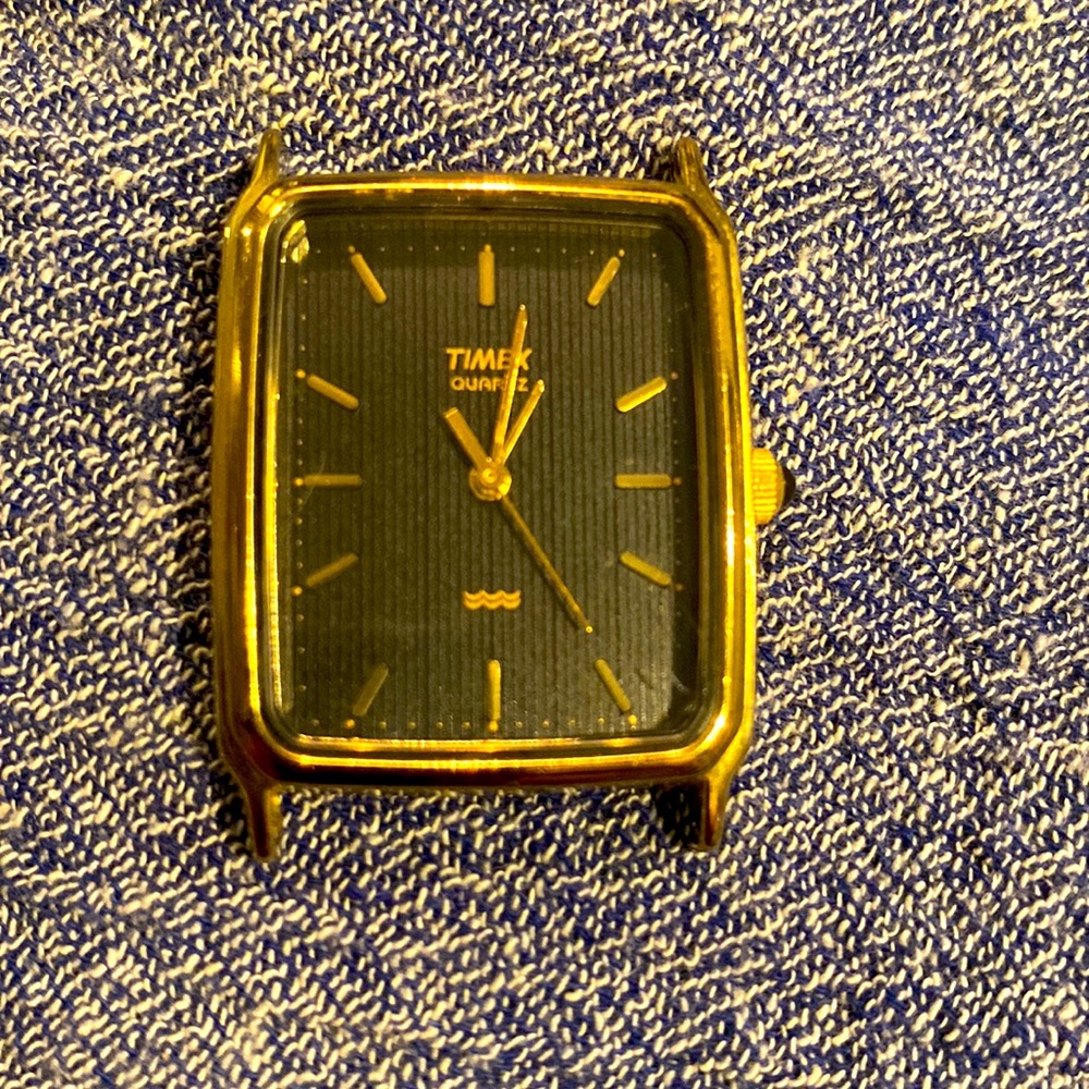 Timex Watch Women Gold Tone Black Leather Band Date New Battery
